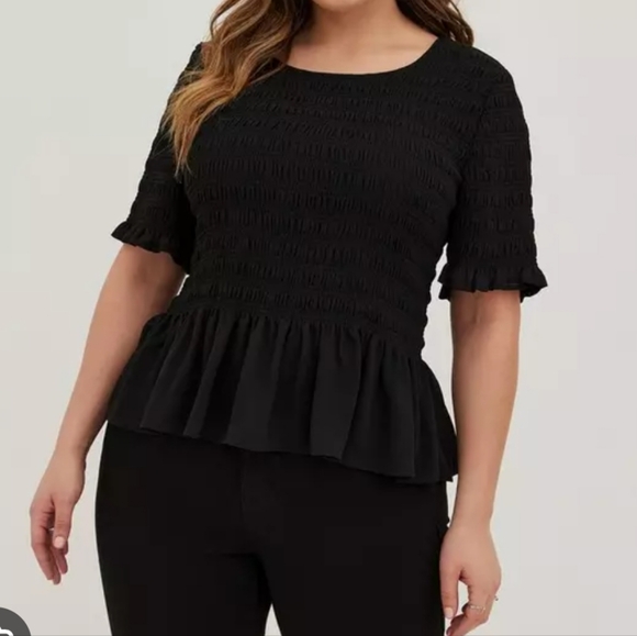 torrid Tops - torrid ♡ peplum chiffon smocked top 10 black whimsygoth